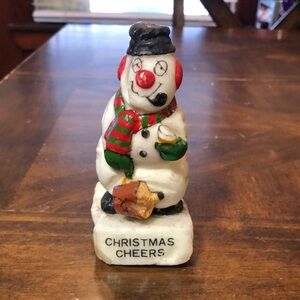 Festive wax Snowman Figurine with Red and Green Accents